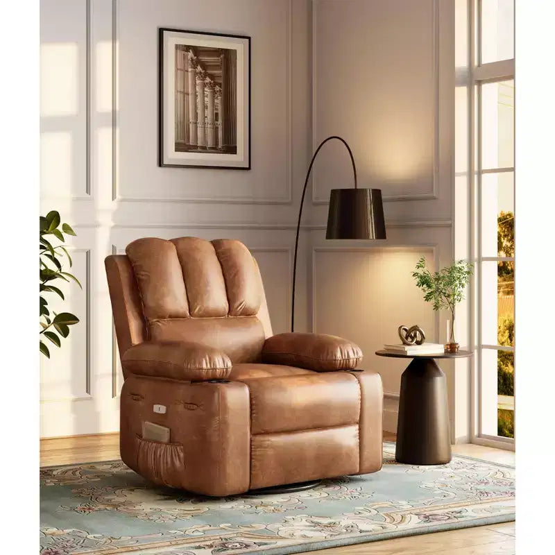 Fauteuil inclinable de massage, fauteuil inclinable pivotant en cuir PU pour salon, chambre de bébé ou cinéma maison, canapé inclinable ergonomique avec porte-gobelets