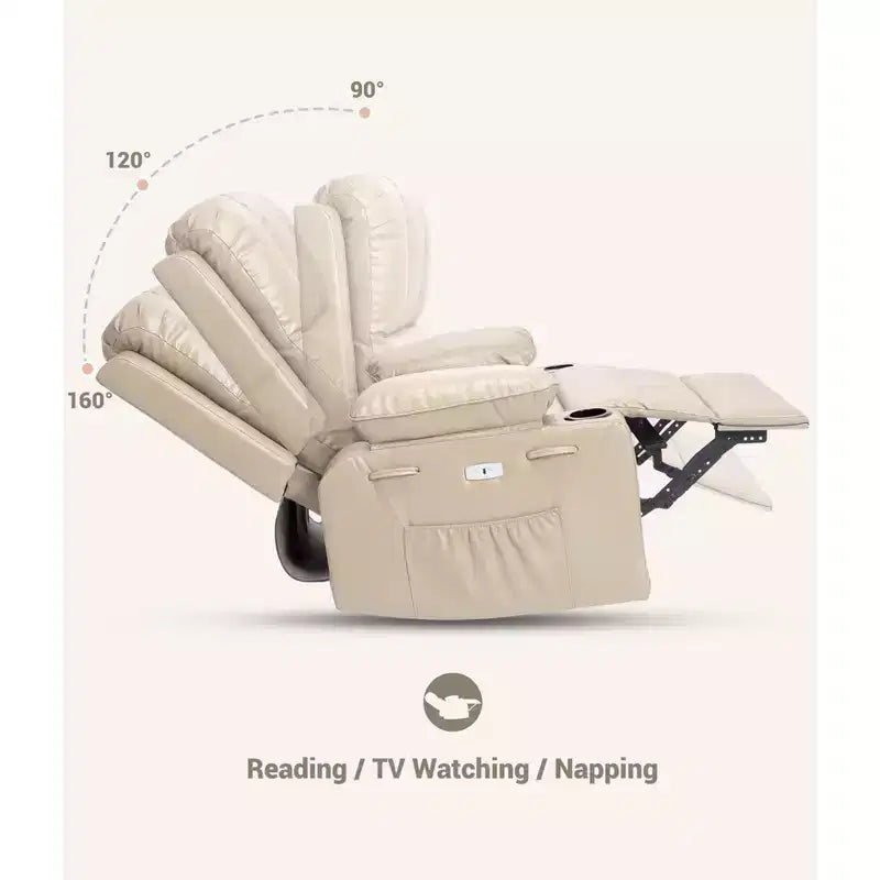 Fauteuil inclinable de massage, fauteuil inclinable pivotant en cuir PU pour salon, chambre de bébé ou cinéma maison, canapé inclinable ergonomique avec porte-gobelets