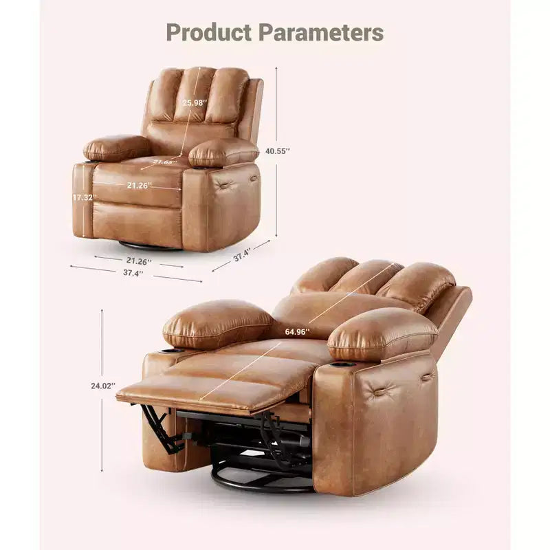 Fauteuil inclinable de massage, fauteuil inclinable pivotant en cuir PU pour salon, chambre de bébé ou cinéma maison, canapé inclinable ergonomique avec porte-gobelets
