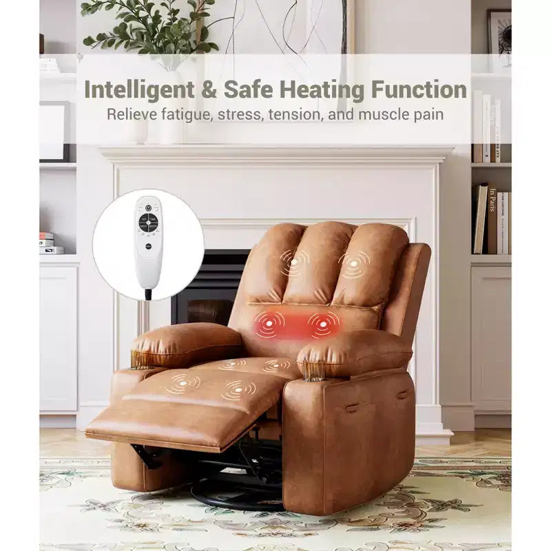 Fauteuil inclinable de massage, fauteuil inclinable pivotant en cuir PU pour salon, chambre de bébé ou cinéma maison, canapé inclinable ergonomique avec porte-gobelets