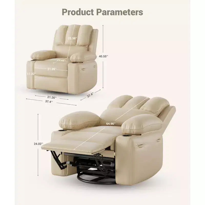 Fauteuil inclinable de massage, fauteuil inclinable pivotant en cuir PU pour salon, chambre de bébé ou cinéma maison, canapé inclinable ergonomique avec porte-gobelets