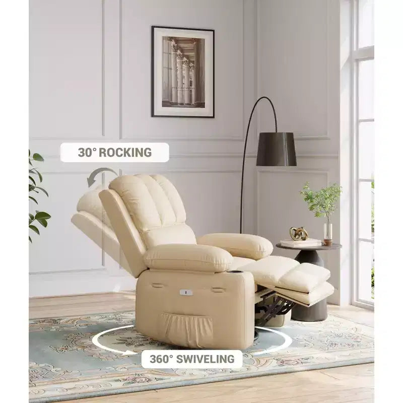 Fauteuil inclinable de massage, fauteuil inclinable pivotant en cuir PU pour salon, chambre de bébé ou cinéma maison, canapé inclinable ergonomique avec porte-gobelets
