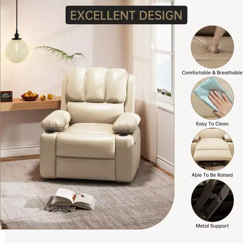 Fauteuil inclinable de massage, fauteuil inclinable pivotant en cuir PU pour salon, chambre de bébé ou cinéma maison, canapé inclinable ergonomique avec porte-gobelets