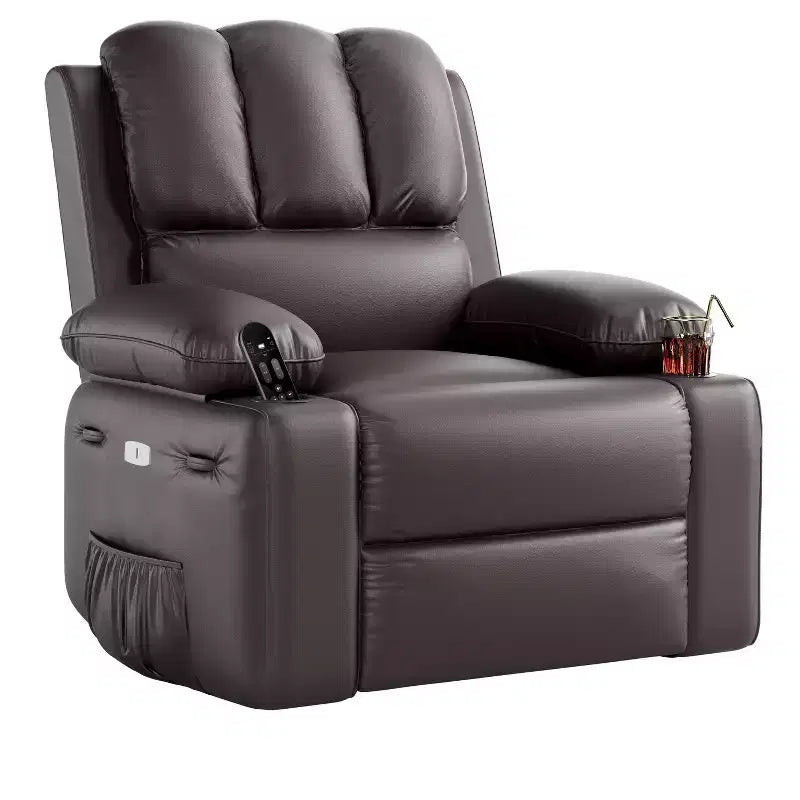 Fauteuil inclinable de massage, fauteuil inclinable pivotant en cuir PU pour salon, chambre de bébé ou cinéma maison, canapé inclinable ergonomique avec porte-gobelets