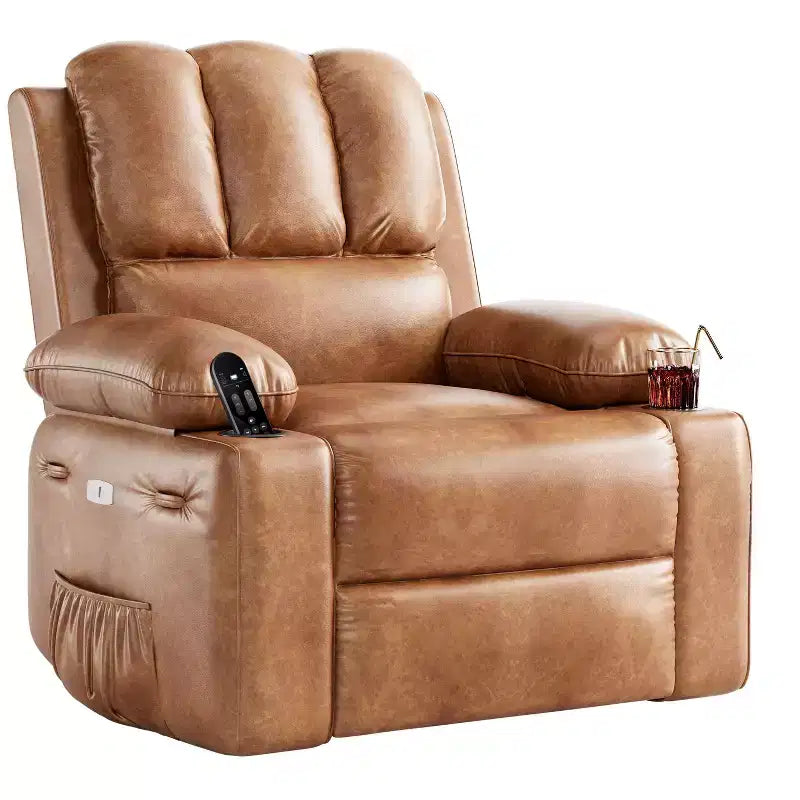 Fauteuil inclinable de massage, fauteuil inclinable pivotant en cuir PU pour salon, chambre de bébé ou cinéma maison, canapé inclinable ergonomique avec porte-gobelets