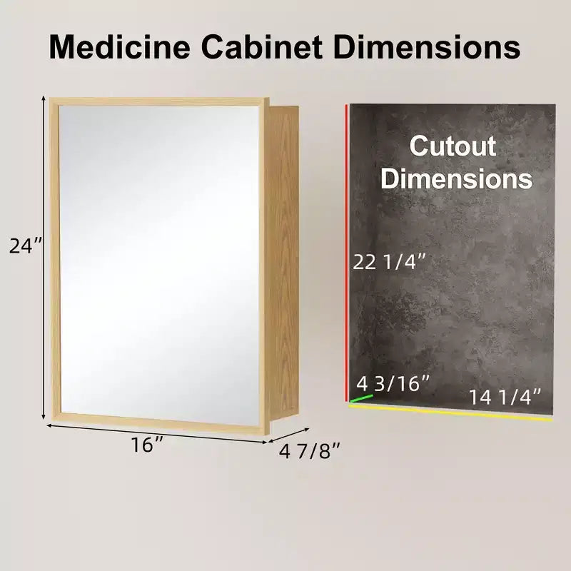 Armoire murale de salle de bain avec miroir, armoire de rangement en bois de chêne avec étagères réglables pour l'organisation de la salle de bain