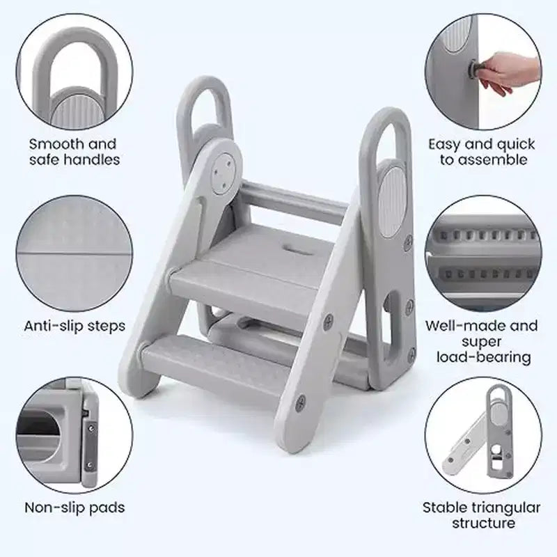 Tabouret pliant pour enfants pour lavabo de salle de bain, tabouret réglable à 3 marches pour tout-petits avec poignées, pour l'apprentissage de la propreté, échelle de nurserie