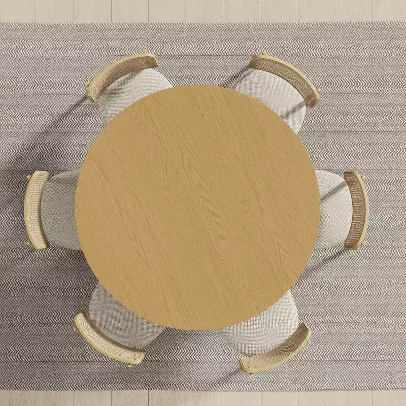 Table à manger ronde en bois massif de 52 po pour 4 à 6 personnes avec plateau et base cannelée conique pour salon/salle à manger/bureau, couleur naturelle