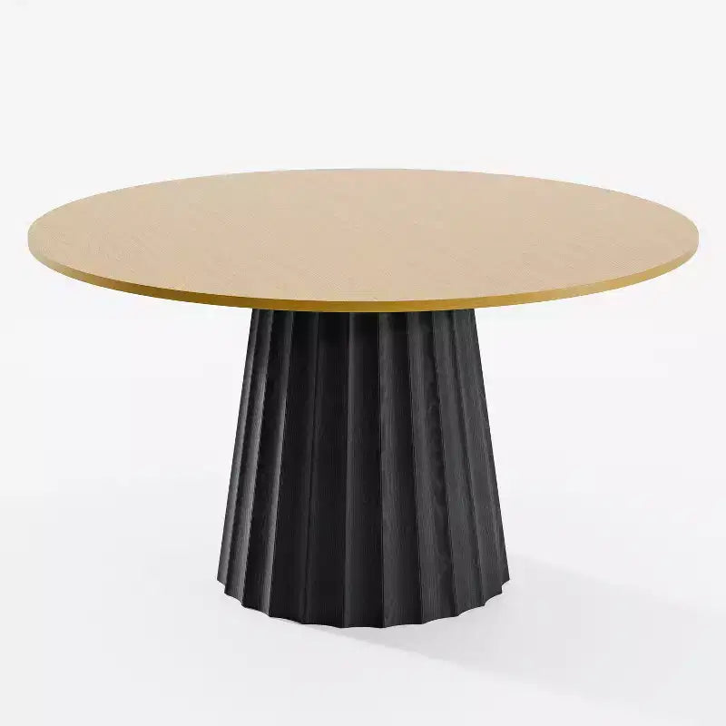 Table à manger ronde en bois massif de 52 po pour 4 à 6 personnes avec plateau et base cannelée conique pour salon/salle à manger/bureau, couleur naturelle