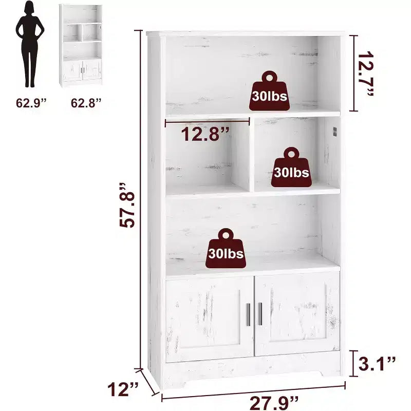 Bibliothèque de rangement avec portes Étagère moderne avec lumières LED Bibliothèque de fermeGrands présentoirs Étagère à livres pour le bureau à domicile