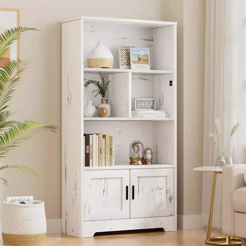 Bibliothèque de rangement avec portes Étagère moderne avec lumières LED Bibliothèque de fermeGrands présentoirs Étagère à livres pour le bureau à domicile