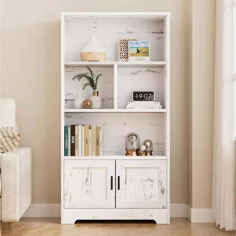 Bibliothèque de rangement avec portes Étagère moderne avec lumières LED Bibliothèque de fermeGrands présentoirs Étagère à livres pour le bureau à domicile