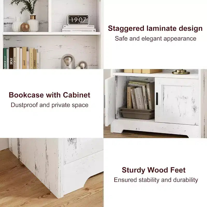 Bibliothèque de rangement avec portes Étagère moderne avec lumières LED Bibliothèque de fermeGrands présentoirs Étagère à livres pour le bureau à domicile