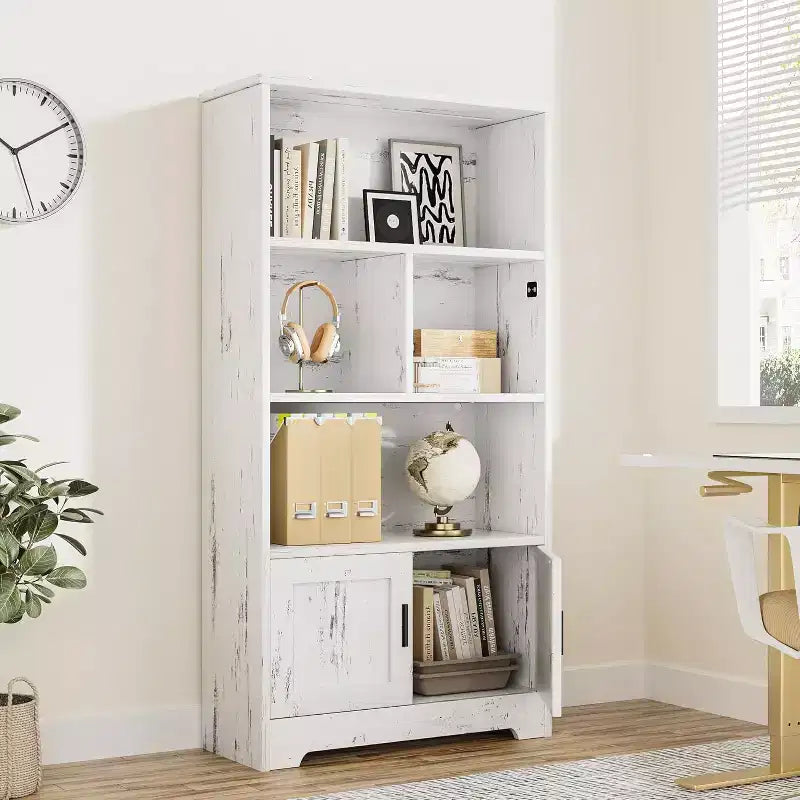 Bibliothèque de rangement avec portes Étagère moderne avec lumières LED Bibliothèque de fermeGrands présentoirs Étagère à livres pour le bureau à domicile