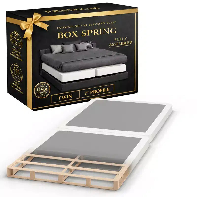 Continental Sleep, Box Spring Bed Base, 2-Inch Wood Foundation, 2-Pieces Under Mattress-Support Box Spring, Fully Assembled, White
