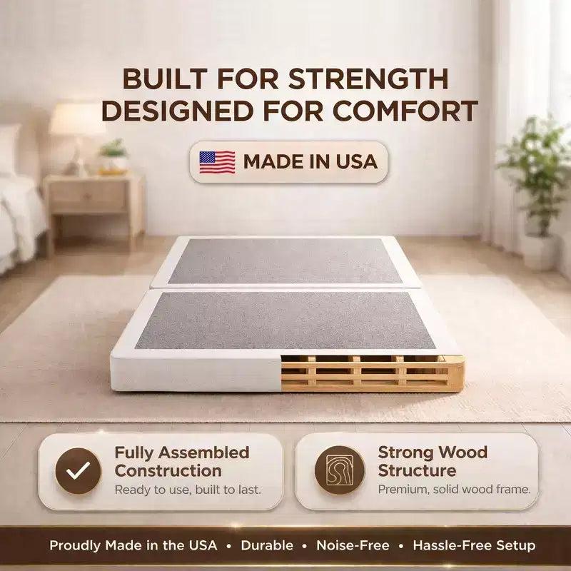 Sommier tapissier, base en bois de 5 cm, support de matelas en 2 pièces, entièrement assemblé, blanc