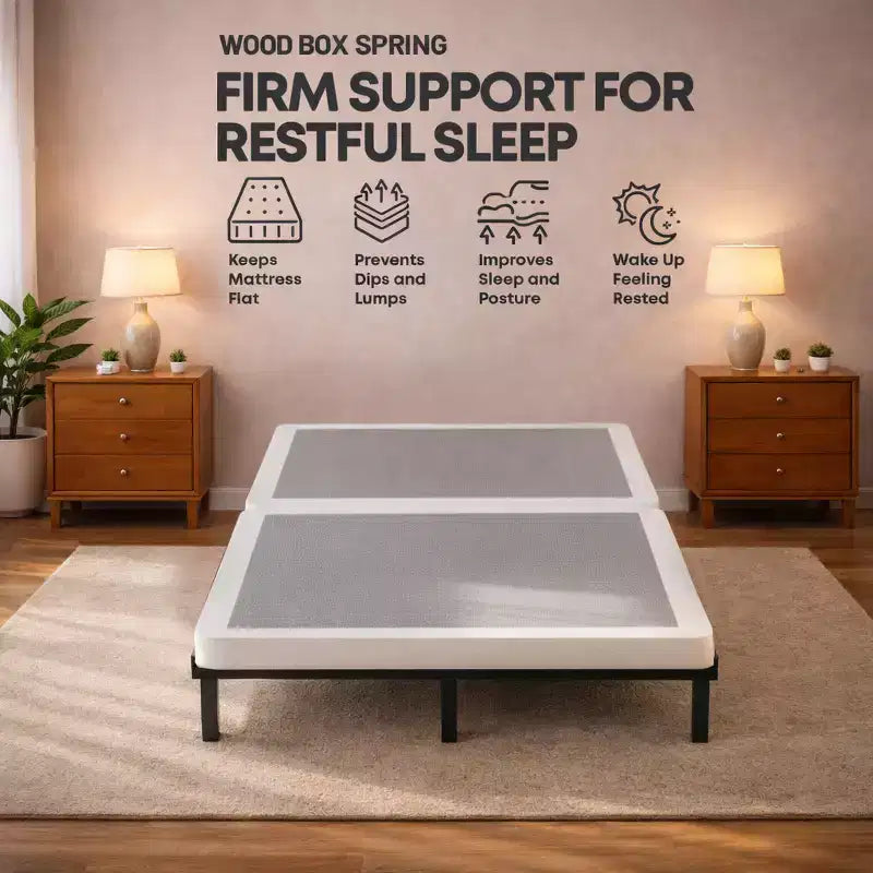 Sommier tapissier, base en bois de 5 cm, support de matelas en 2 pièces, entièrement assemblé, blanc