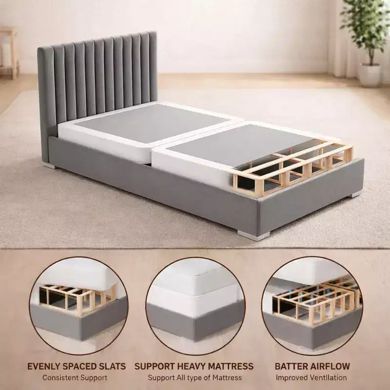 Sommier tapissier, base en bois de 5 cm, support de matelas en 2 pièces, entièrement assemblé, blanc