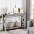 Farmhouse Style Entryway Table with 2 Drawers, Rattan-Accented Wooden Console Sofa Table, Perfect for Living Room, Foyer, Hallway