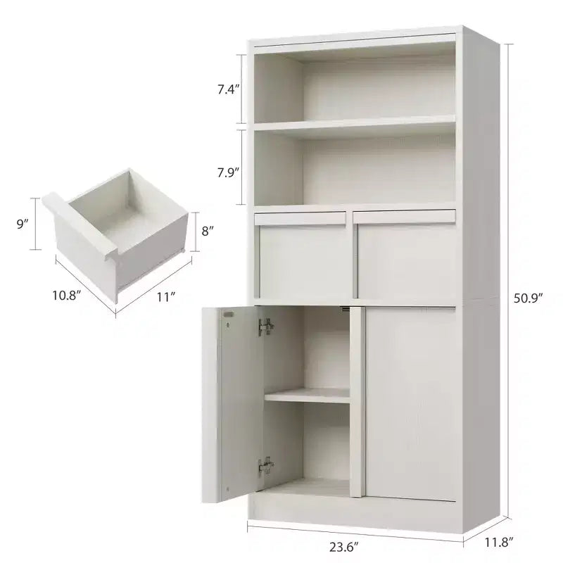 Armoire de salle de bain haute, Meuble de rangement sur pied avec portes et 2 tiroirs, Armoire de rangement haute de 130 cm pour salle de bain, salon