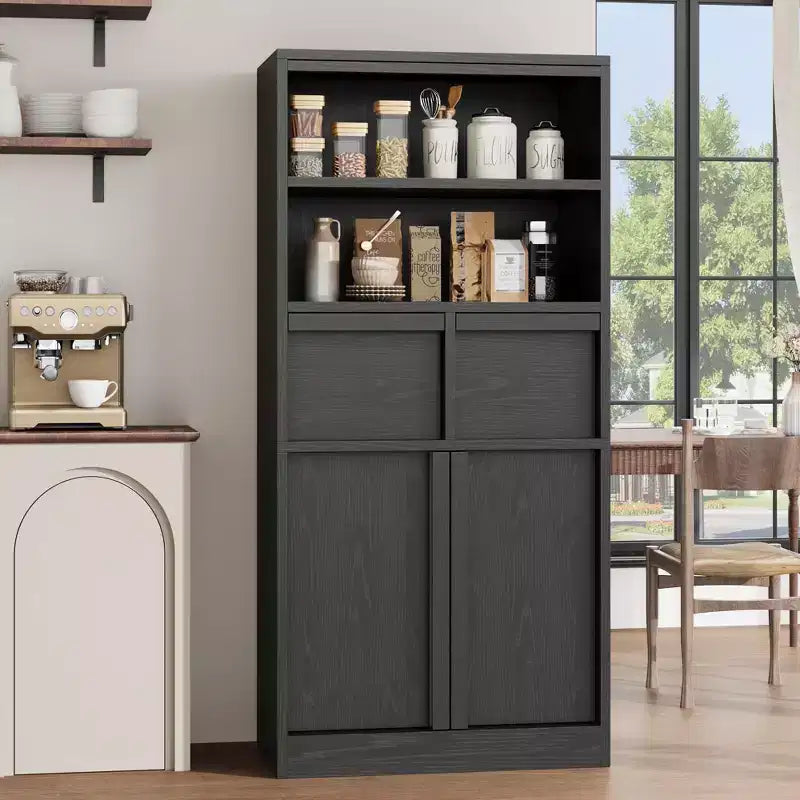 Armoire de salle de bain haute, Meuble de rangement sur pied avec portes et 2 tiroirs, Armoire de rangement haute de 130 cm pour salle de bain, salon