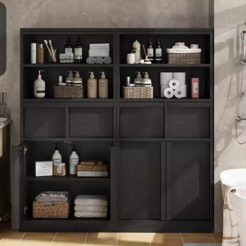 Armoire de salle de bain haute, Meuble de rangement sur pied avec portes et 2 tiroirs, Armoire de rangement haute de 130 cm pour salle de bain, salon