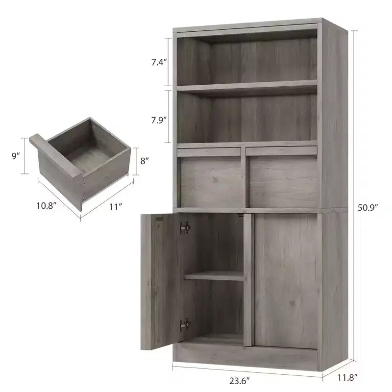 Armoire de salle de bain haute, Meuble de rangement sur pied avec portes et 2 tiroirs, Armoire de rangement haute de 130 cm pour salle de bain, salon