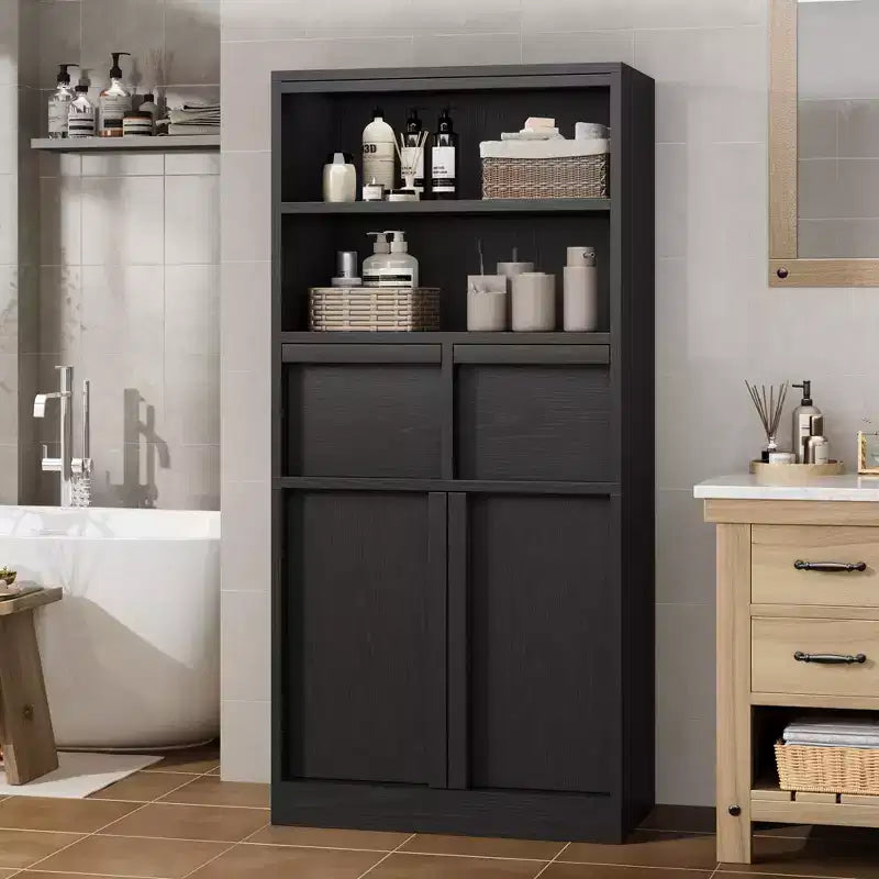 Tall Bathroom Cabinet, Floor Storage Cabinet with Doors & 2 Drawers, 51 H Tall Bathroom Organizer Cabinet Freestanding for Bathroom, Living Room