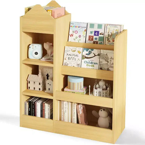 Zevemomo 4 Tier Kids Bookshelf and Toy Storage,Wooden Children Bookshelf,Toy Storage with Bookshelf for Playroom,Classroom, Bedroom, Library, Beige
