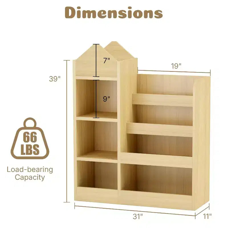 Étagère à Livres et Rangement de Jouets à 4 Niveaux pour Enfants, Étagère à Livres en Bois pour Enfants, Rangement de Jouets avec Étagère à Livres pour Salle de Jeux, Salle de Classe, Chambre, Bibliothèque, Beige