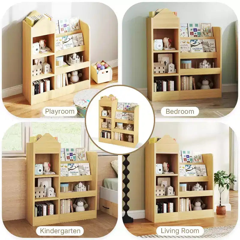 Étagère à Livres et Rangement de Jouets à 4 Niveaux pour Enfants, Étagère à Livres en Bois pour Enfants, Rangement de Jouets avec Étagère à Livres pour Salle de Jeux, Salle de Classe, Chambre, Bibliothèque, Beige