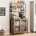 COZONY 64 Bakers Rack with Cabinet, 5-Tier Microwave Stand with Hooks & Door Storage, Industrial Coffee Bar Station, Brown