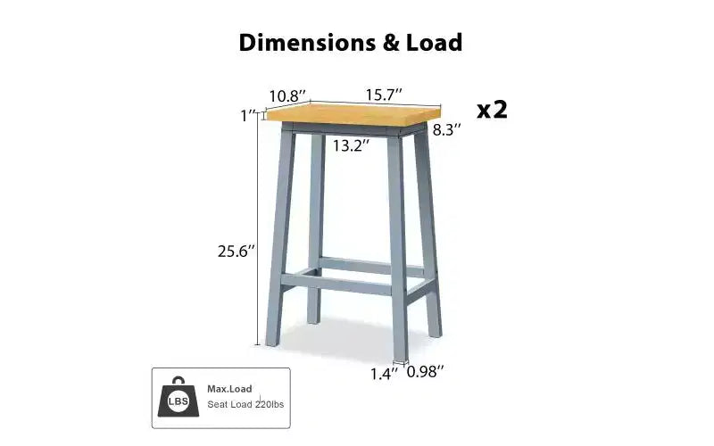 Lot de 2 tabourets de bar de 65 cm de haut, tabourets de comptoir de cuisine avec repose-pieds, tabourets de ferme pour salle à manger, cuisine, comptoir