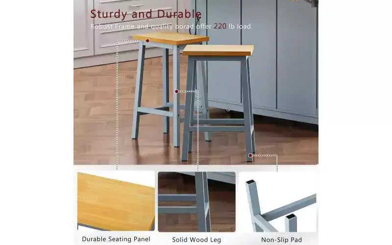 Lot de 2 tabourets de bar de 65 cm de haut, tabourets de comptoir de cuisine avec repose-pieds, tabourets de ferme pour salle à manger, cuisine, comptoir