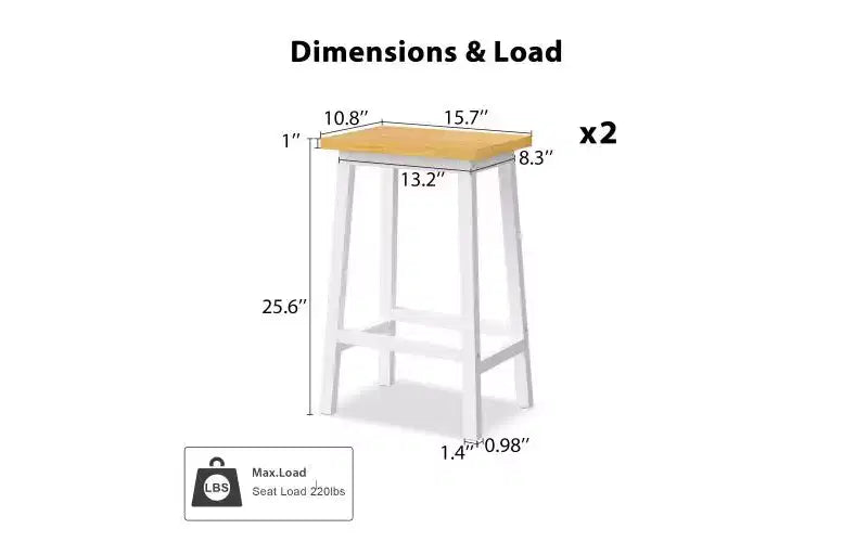 Lot de 2 tabourets de bar de 65 cm de haut, tabourets de comptoir de cuisine avec repose-pieds, tabourets de ferme pour salle à manger, cuisine, comptoir