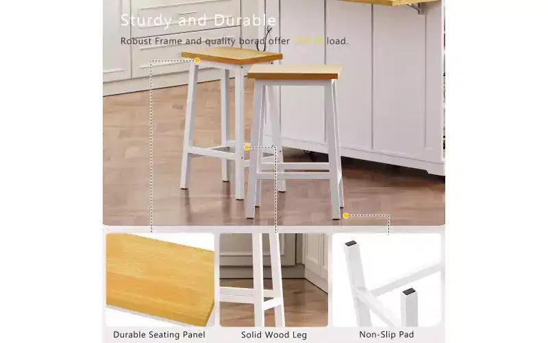 Lot de 2 tabourets de bar de 65 cm de haut, tabourets de comptoir de cuisine avec repose-pieds, tabourets de ferme pour salle à manger, cuisine, comptoir