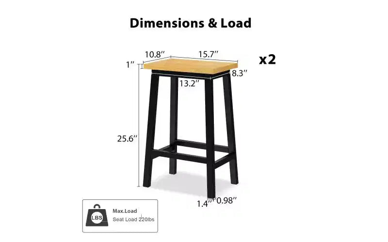 Lot de 2 tabourets de bar de 65 cm de haut, tabourets de comptoir de cuisine avec repose-pieds, tabourets de ferme pour salle à manger, cuisine, comptoir