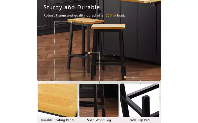 Lot de 2 tabourets de bar de 65 cm de haut, tabourets de comptoir de cuisine avec repose-pieds, tabourets de ferme pour salle à manger, cuisine, comptoir