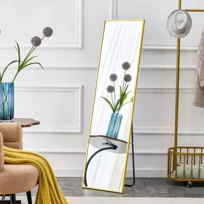 Okak 59*15.7IN Full Length Mirror with Aluminum Alloy Frame, Body Mirror with Metal Stand, Floor Mirror for Bedroom Entrance, Dressing Room, Gold
