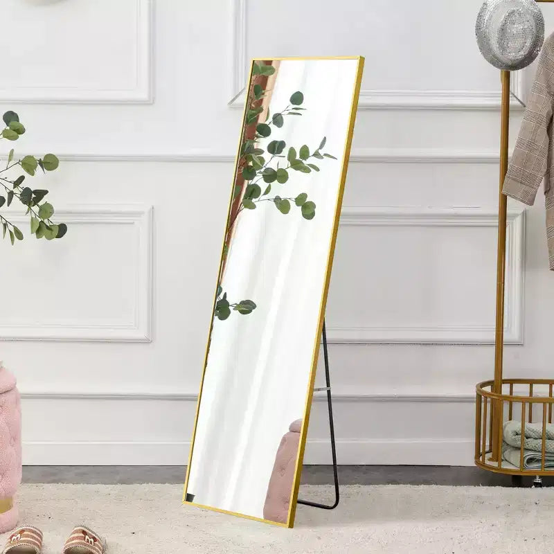 Miroir pleine longueur de 150*40cm avec cadre en alliage d'aluminium, miroir de corps avec support en métal, miroir de sol pour entrée de chambre à coucher, dressing, doré