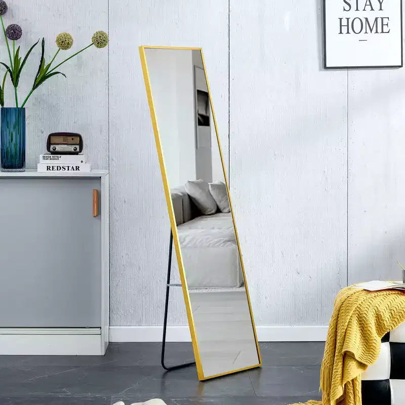 Miroir pleine longueur de 150*40cm avec cadre en alliage d'aluminium, miroir de corps avec support en métal, miroir de sol pour entrée de chambre à coucher, dressing, doré