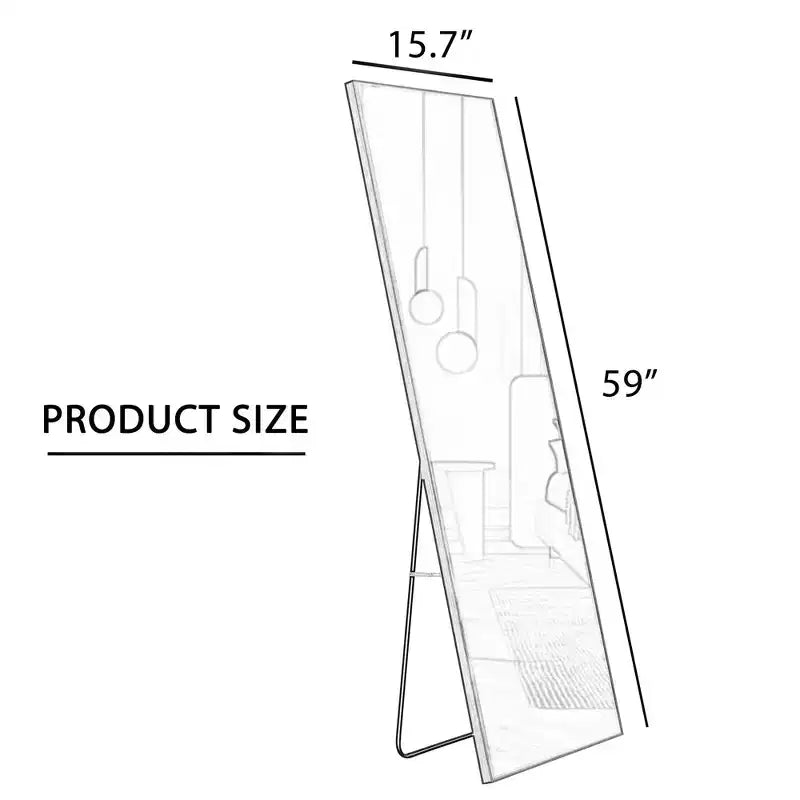 Miroir pleine longueur de 150*40cm avec cadre en alliage d'aluminium, miroir de corps avec support en métal, miroir de sol pour entrée de chambre à coucher, dressing, doré
