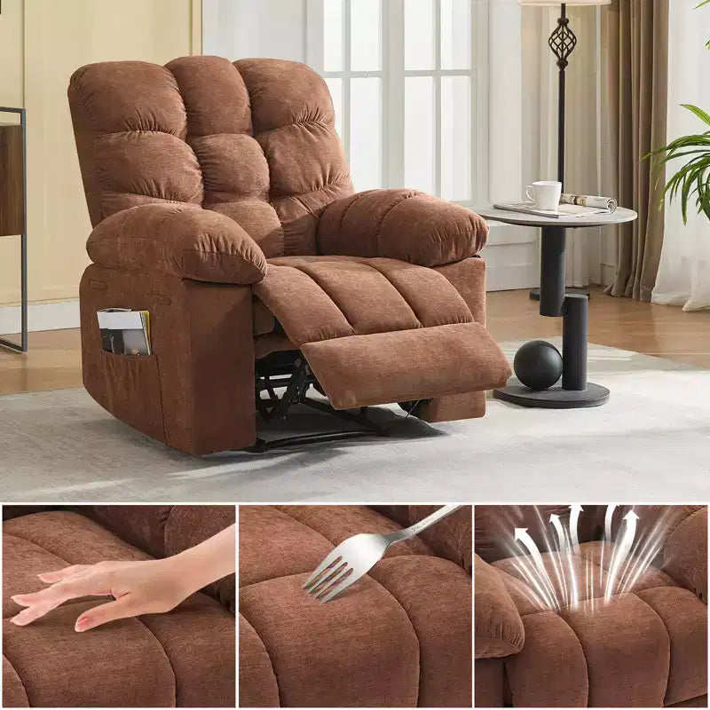 Fauteuil inclinable surdimensionné pour adulte avec massage et chaleur, canapé inclinable rembourré en tissu respirant pour salon