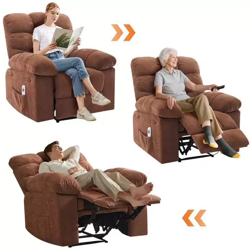 Fauteuil inclinable surdimensionné pour adulte avec massage et chaleur, canapé inclinable rembourré en tissu respirant pour salon