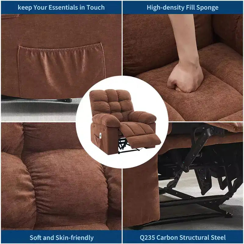 Fauteuil inclinable surdimensionné pour adulte avec massage et chaleur, canapé inclinable rembourré en tissu respirant pour salon