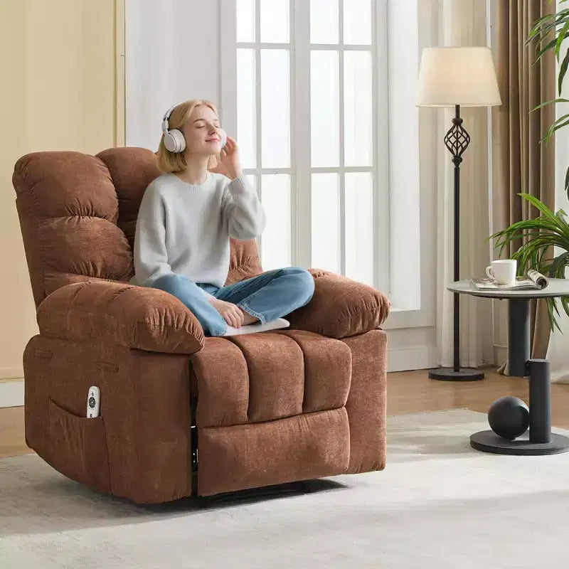 Fauteuil inclinable surdimensionné pour adulte avec massage et chaleur, canapé inclinable rembourré en tissu respirant pour salon