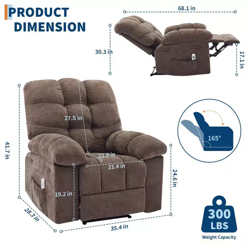 Fauteuil inclinable surdimensionné pour adulte avec massage et chaleur, canapé inclinable rembourré en tissu respirant pour salon