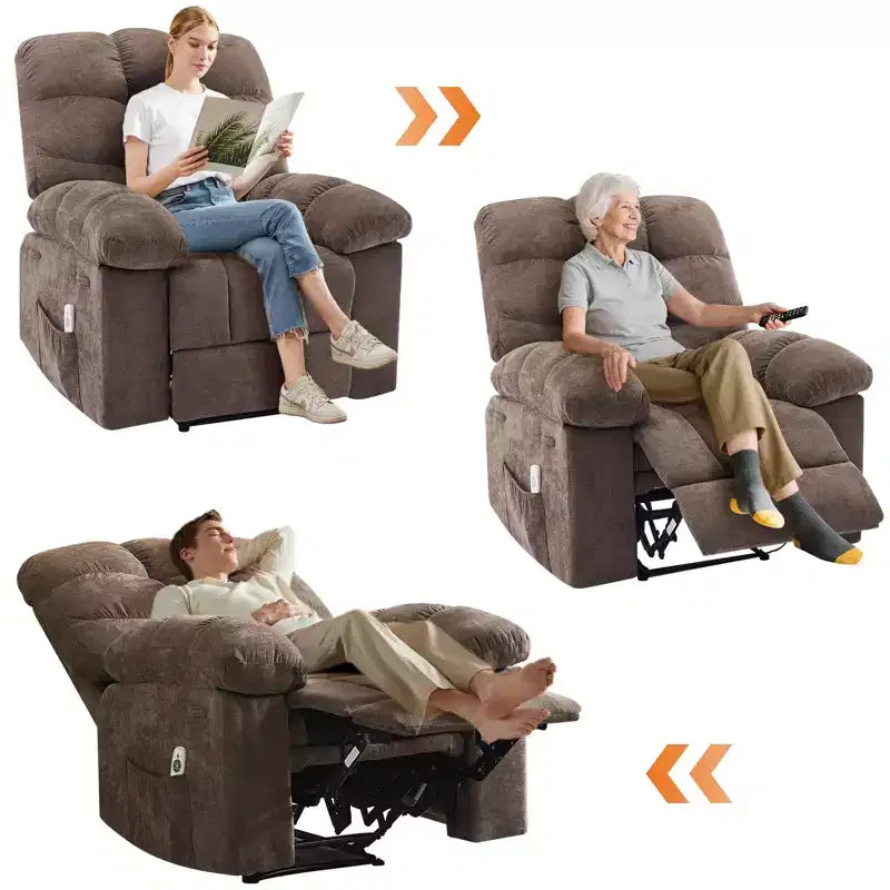 Fauteuil inclinable surdimensionné pour adulte avec massage et chaleur, canapé inclinable rembourré en tissu respirant pour salon