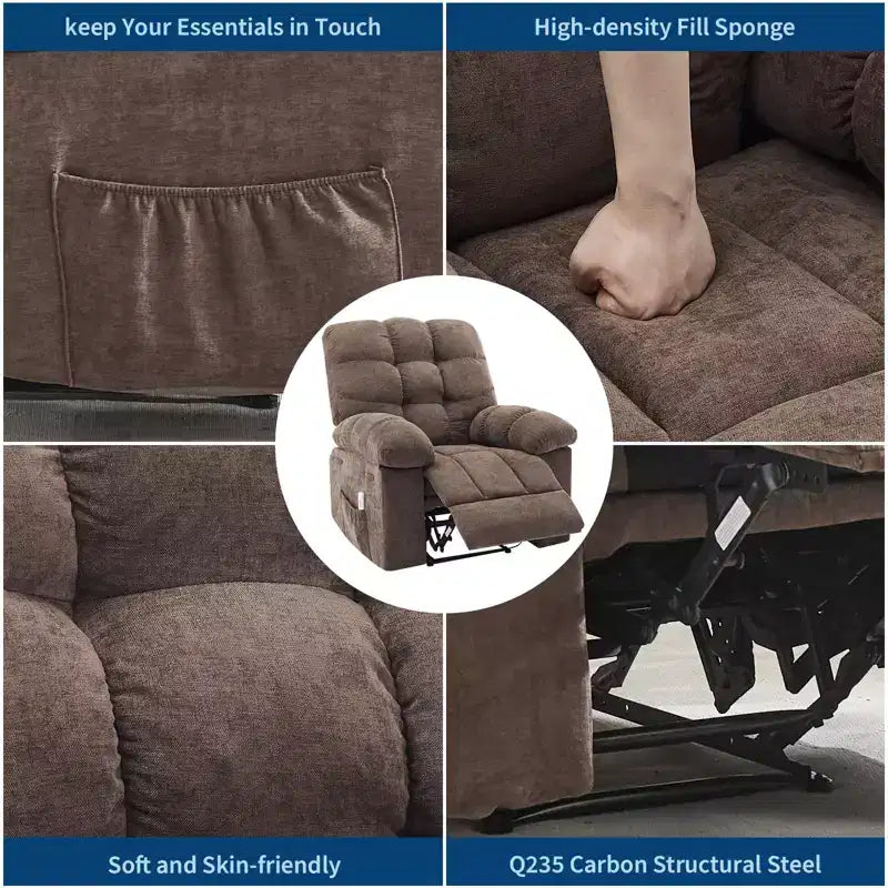 Fauteuil inclinable surdimensionné pour adulte avec massage et chaleur, canapé inclinable rembourré en tissu respirant pour salon
