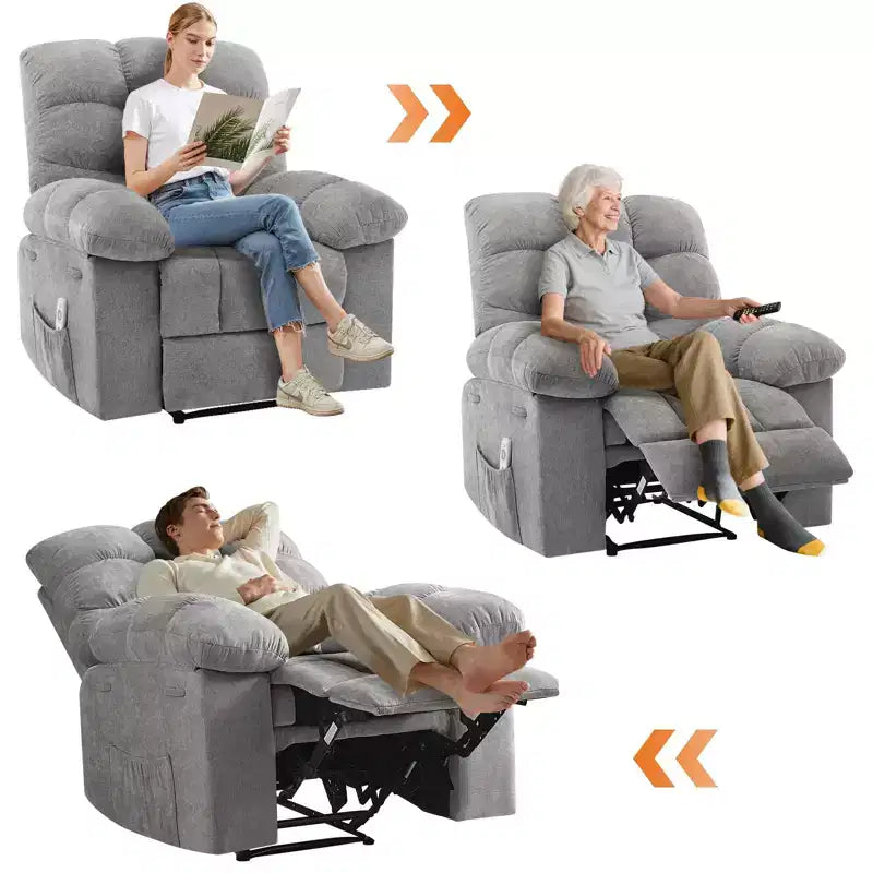 Fauteuil inclinable surdimensionné pour adulte avec massage et chaleur, canapé inclinable rembourré en tissu respirant pour salon